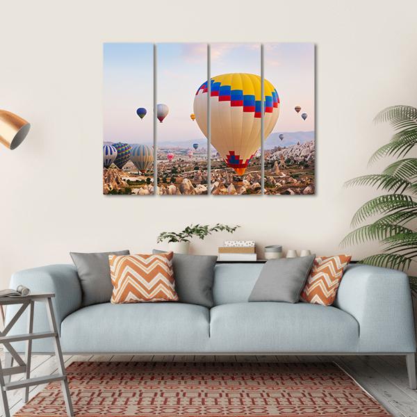 Hot Air Balloons Flying Over Cappadocia Canvas Wall Art-4 Horizontal-Gallery Wrap-34" x 24"-Tiaracle