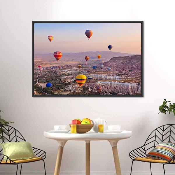 Hot Air Balloons Flying Over Rock Canvas Wall Art-5 Horizontal-Gallery Wrap-22" x 12"-Tiaracle