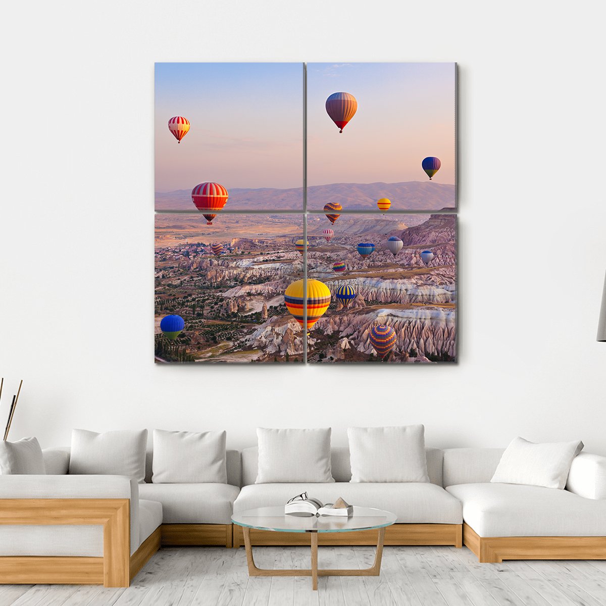 Hot Air Balloons Flying Over Rock Canvas Wall Art-4 Square-Gallery Wrap-17" x 17"-Tiaracle