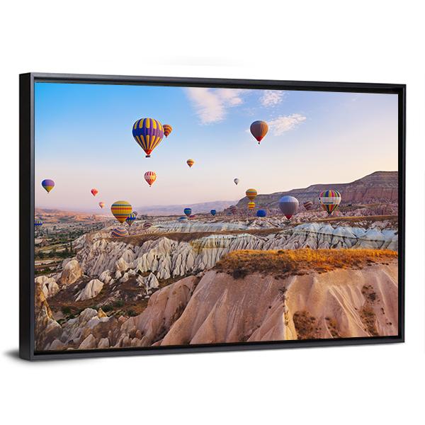 Hot Air Balloons Flying Under Blue Sky Canvas Wall Art-3 Horizontal-Gallery Wrap-25" x 16"-Tiaracle