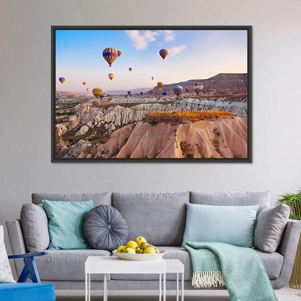 Hot Air Balloons Flying Under Blue Sky Canvas Wall Art-3 Horizontal-Gallery Wrap-25" x 16"-Tiaracle