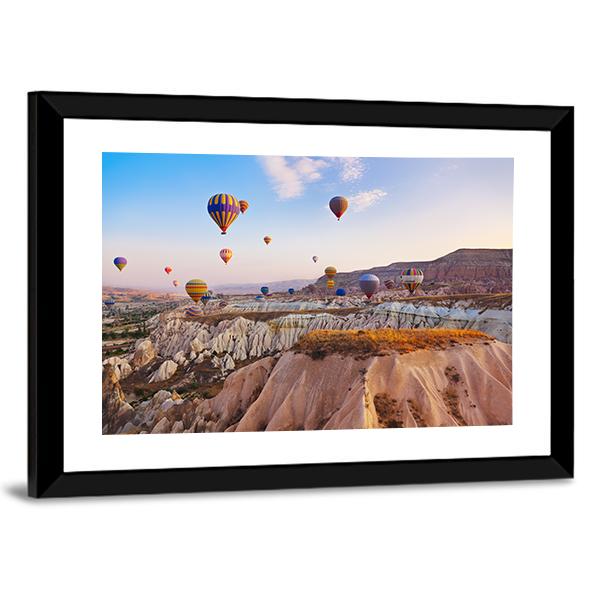 Hot Air Balloons Flying Under Blue Sky Canvas Wall Art-3 Horizontal-Gallery Wrap-25" x 16"-Tiaracle