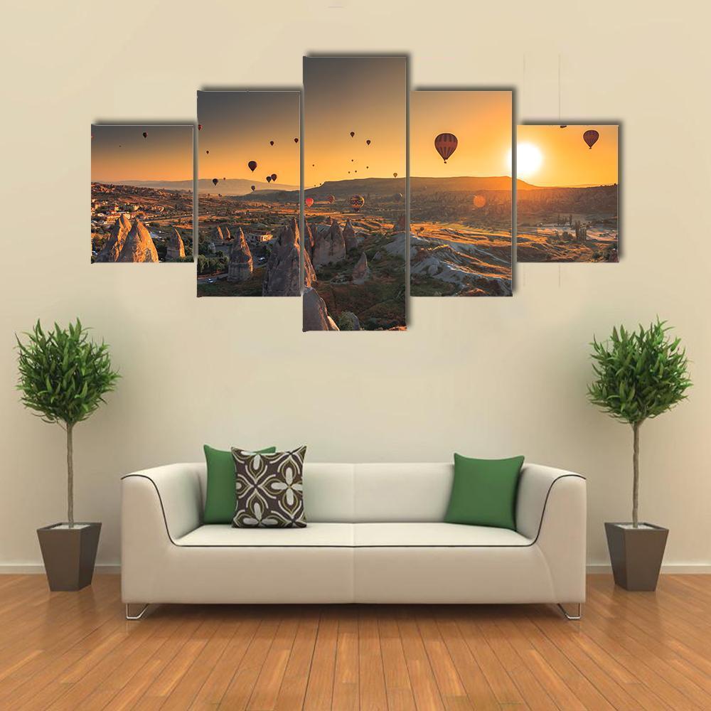 Hot Air Balloons In Cappadocia Canvas Wall Art-5 Star-Gallery Wrap-62" x 32"-Tiaracle