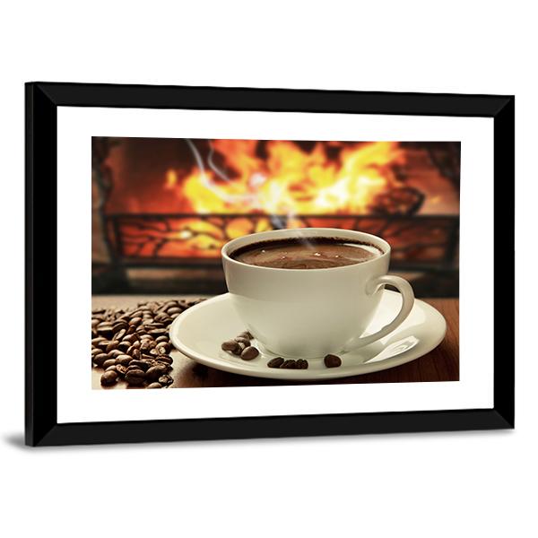 Hot Coffee Near Fireplace Canvas Wall Art-5 Horizontal-Gallery Wrap-22" x 12"-Tiaracle
