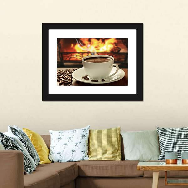 Hot Coffee Near Fireplace Canvas Wall Art-5 Horizontal-Gallery Wrap-22" x 12"-Tiaracle