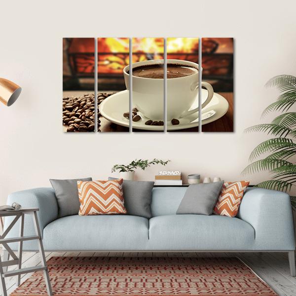 Hot Coffee Near Fireplace Canvas Wall Art-5 Horizontal-Gallery Wrap-22" x 12"-Tiaracle