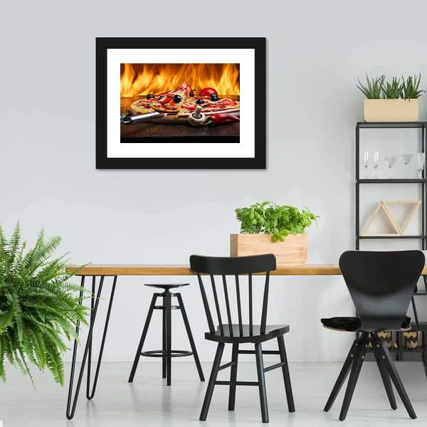 Hot Pizza With Oven Fire Canvas Wall Art-3 Horizontal-Gallery Wrap-25" x 16"-Tiaracle