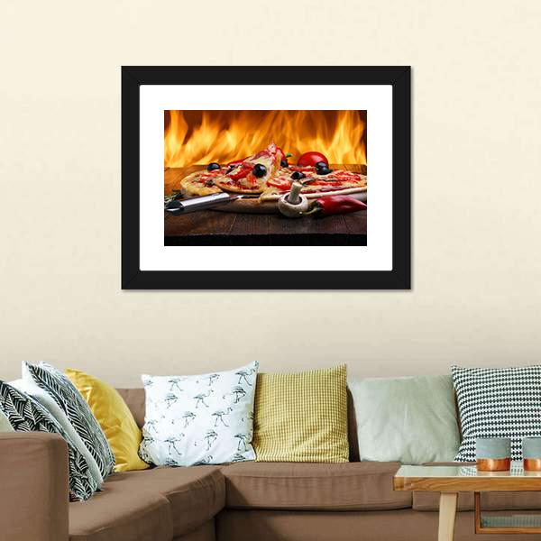 Hot Pizza With Oven Fire Canvas Wall Art-5 Horizontal-Gallery Wrap-22" x 12"-Tiaracle