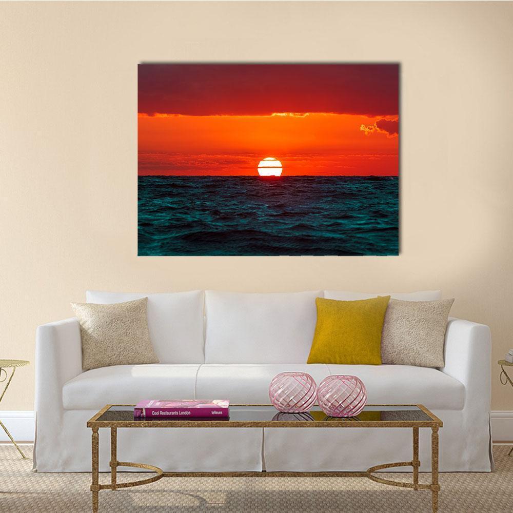 Hot Sunset Over Baltic Sea Canvas Wall Art-1 Piece-Gallery Wrap-48" x 32"-Tiaracle