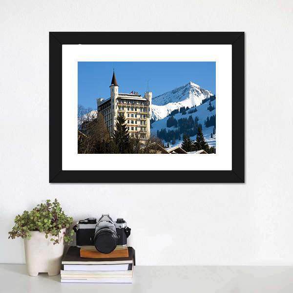 Hotel In Gstaad Switzerland Canvas Wall Art-1 Piece-Framed Print-20" x 16"-Tiaracle