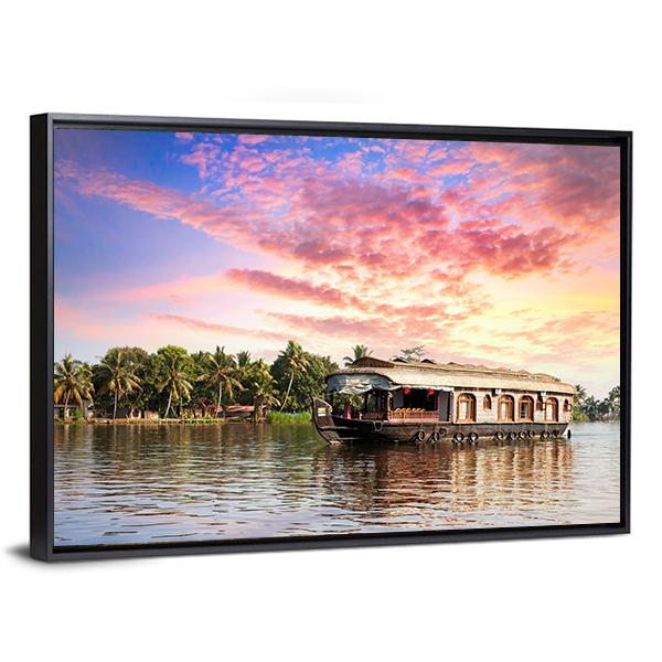 House Boat In Kerala Canvas Wall Art-3 Horizontal-Gallery Wrap-25" x 16"-Tiaracle