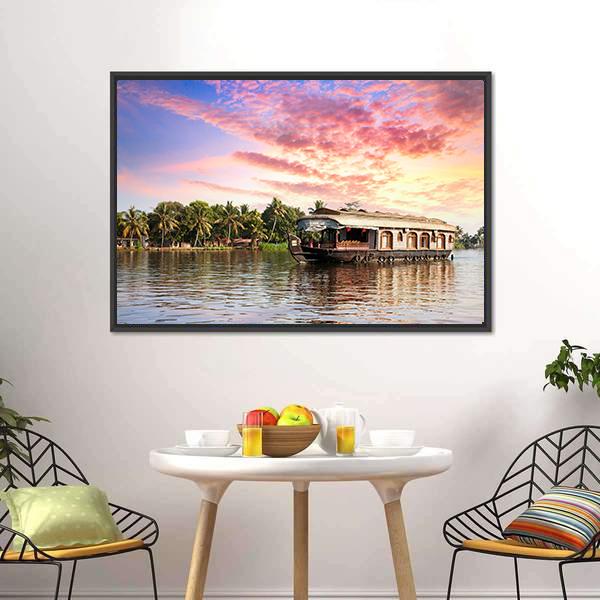 House Boat In Kerala Canvas Wall Art-3 Horizontal-Gallery Wrap-25" x 16"-Tiaracle