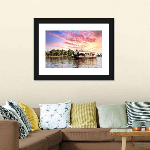 House Boat In Kerala Canvas Wall Art-3 Horizontal-Gallery Wrap-25" x 16"-Tiaracle