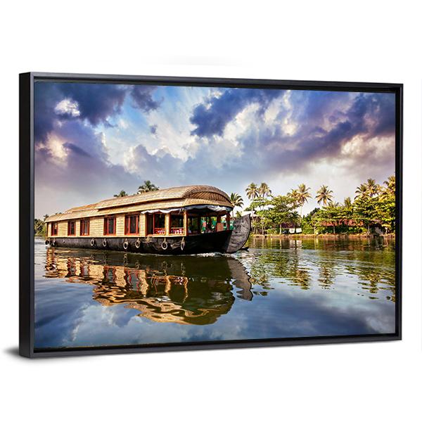 House Boat In Kerala India Canvas Wall Art-3 Horizontal-Gallery Wrap-25" x 16"-Tiaracle