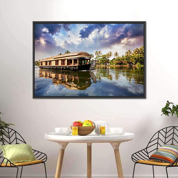 House Boat In Kerala India Canvas Wall Art-3 Horizontal-Gallery Wrap-25" x 16"-Tiaracle