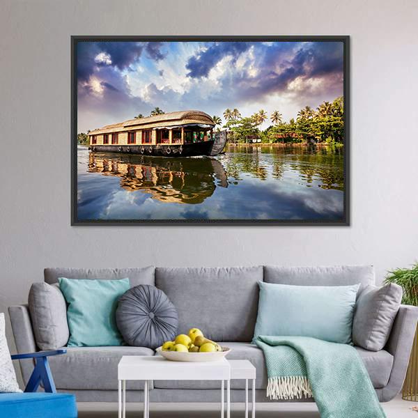 House Boat In Kerala India Canvas Wall Art-3 Horizontal-Gallery Wrap-25" x 16"-Tiaracle