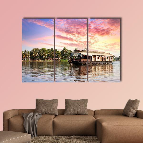 House Boat In Kerala Canvas Wall Art-3 Horizontal-Gallery Wrap-25" x 16"-Tiaracle