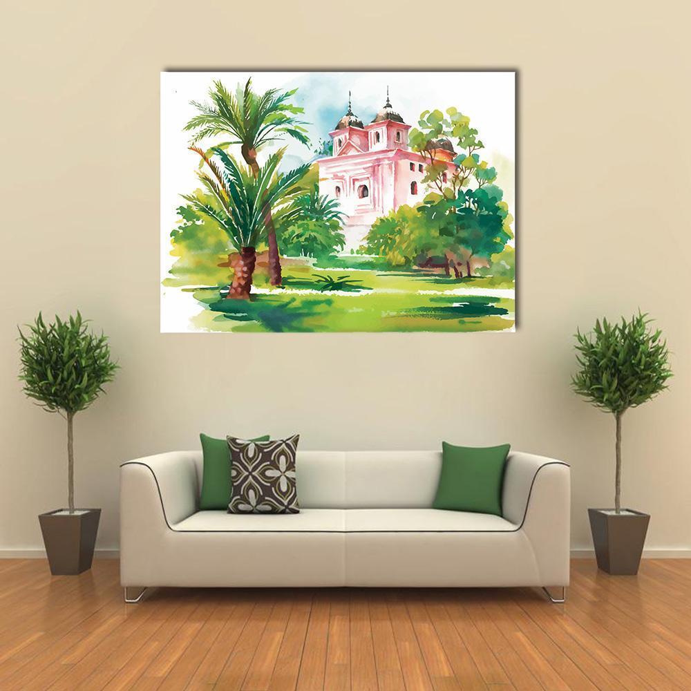 House In Woods Illustration Canvas Wall Art-1 Piece-Gallery Wrap-48" x 32"-Tiaracle