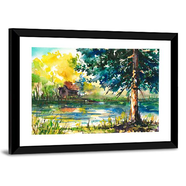 House Near The Lake Canvas Wall Art-5 Horizontal-Gallery Wrap-22" x 12"-Tiaracle