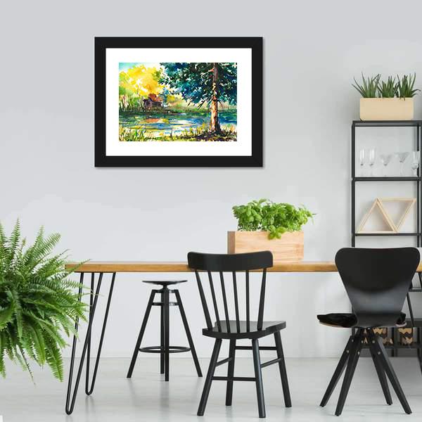 House Near The Lake Canvas Wall Art-5 Horizontal-Gallery Wrap-22" x 12"-Tiaracle
