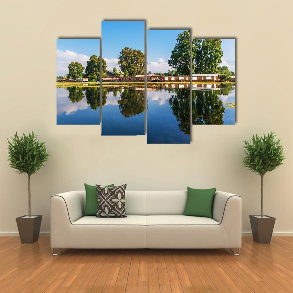 Houseboats In Jammu & Kashmir Canvas Wall Art-4 Pop-Gallery Wrap-50" x 32"-Tiaracle