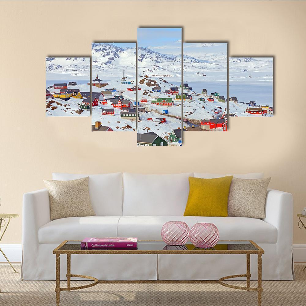 Houses In Greenland Canvas Wall Art-5 Star-Gallery Wrap-62" x 32"-Tiaracle