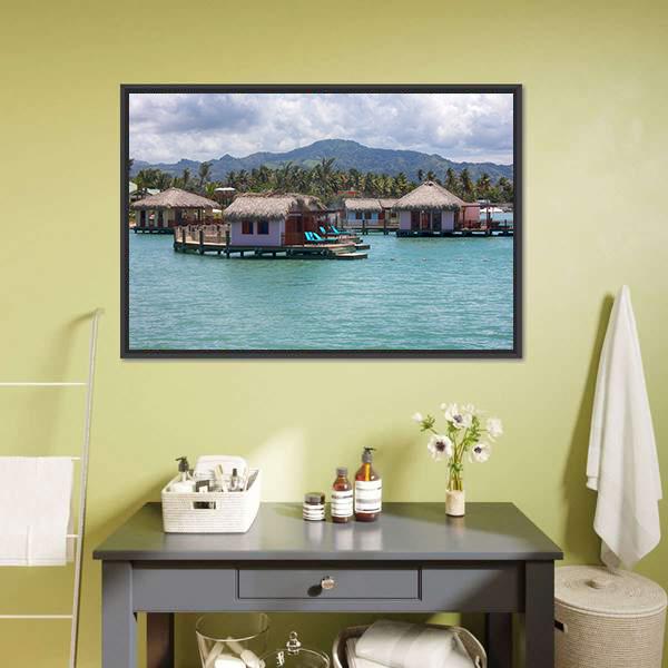 Houses In Water In Amber Canvas Wall Art-1 Piece-Floating Frame-24" x 16"-Tiaracle