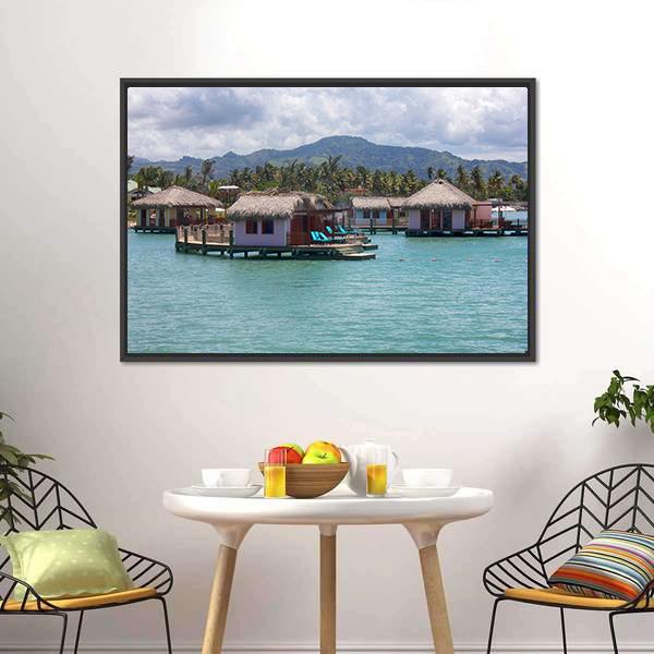 Houses In Water In Amber Canvas Wall Art-3 Horizontal-Gallery Wrap-25" x 16"-Tiaracle
