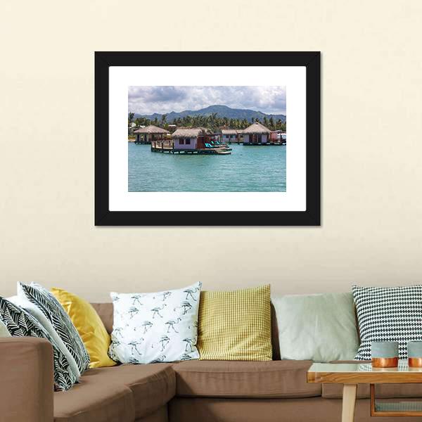 Houses In Water In Amber Canvas Wall Art-3 Horizontal-Gallery Wrap-25" x 16"-Tiaracle