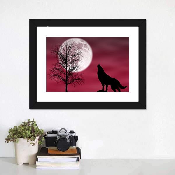 Howling Wolf At Moon Canvas Wall Art-1 Piece-Framed Print-20" x 16"-Tiaracle