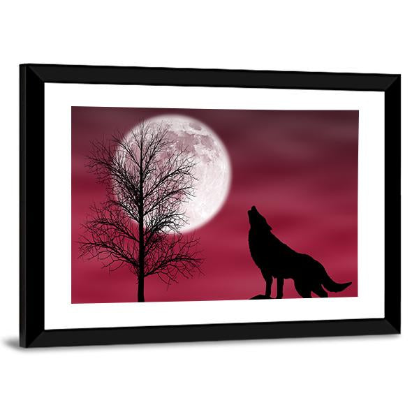 Howling Wolf At Moon Canvas Wall Art-5 Horizontal-Gallery Wrap-22" x 12"-Tiaracle