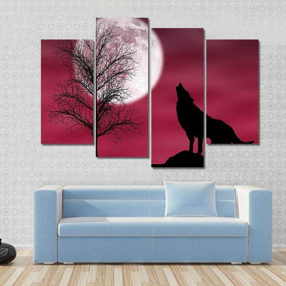 Howling Wolf At Moon Canvas Wall Art-4 Pop-Gallery Wrap-34" x 20"-Tiaracle
