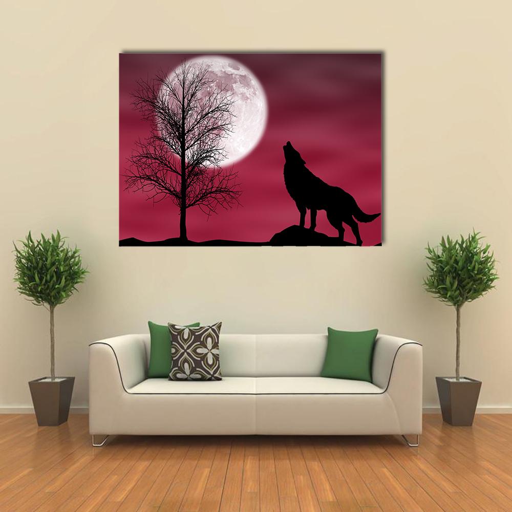 Howling Wolf At Moon Canvas Wall Art-1 Piece-Gallery Wrap-36" x 24"-Tiaracle