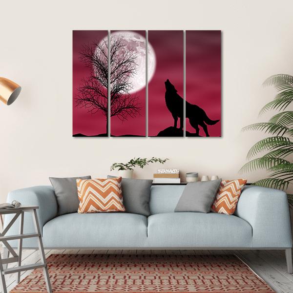Howling Wolf At Moon Canvas Wall Art-4 Horizontal-Gallery Wrap-34" x 24"-Tiaracle