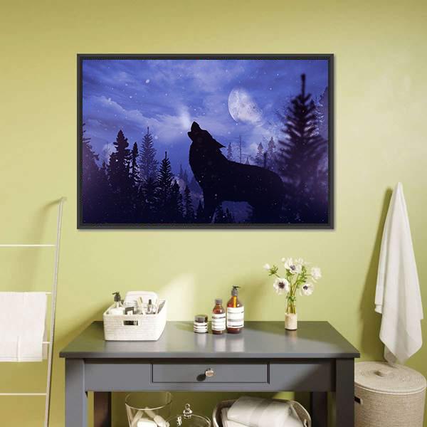 Howling Wolf In Forest Canvas Wall Art-1 Piece-Floating Frame-24" x 16"-Tiaracle