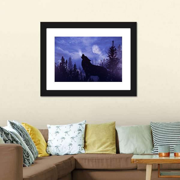 Howling Wolf In Forest Canvas Wall Art-5 Horizontal-Gallery Wrap-22" x 12"-Tiaracle