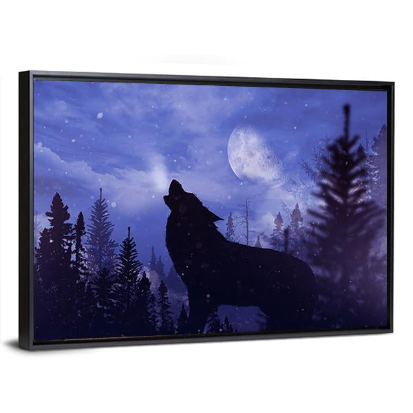 Howling Wolf In Forest Canvas Wall Art-5 Horizontal-Gallery Wrap-22" x 12"-Tiaracle