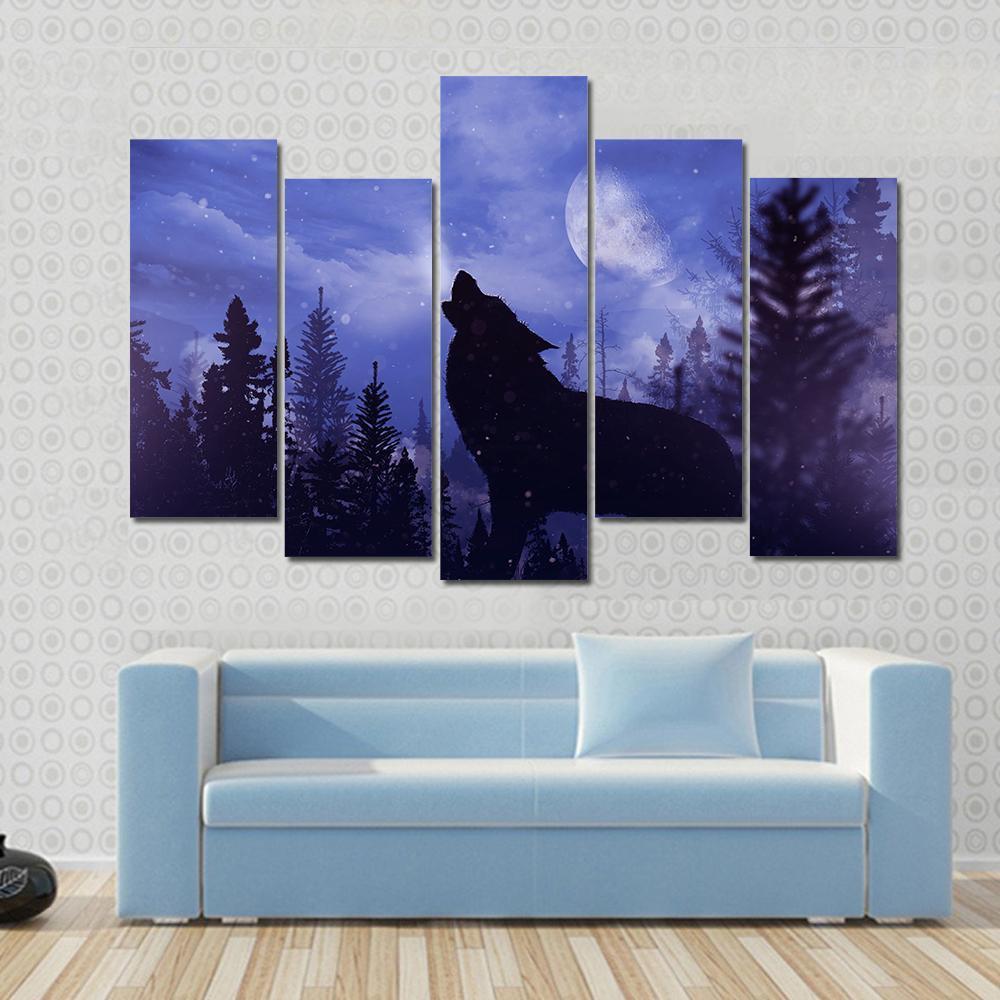 Howling Wolf In Forest Canvas Wall Art-5 Pop-Gallery Wrap-47" x 32"-Tiaracle