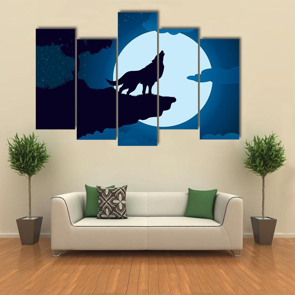 Howling Wolf Canvas Wall Art-5 Pop-Gallery Wrap-47" x 32"-Tiaracle