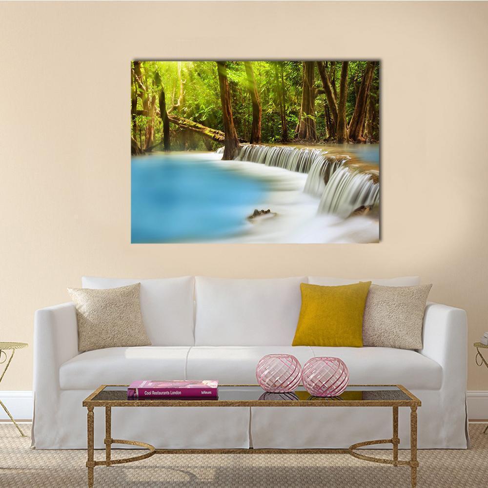 Huai Mae Kamin Waterfall Canvas Wall Art-1 Piece-Gallery Wrap-48" x 32"-Tiaracle