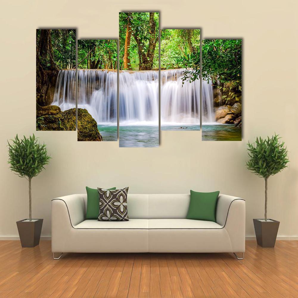 Huai Mae Khamin Waterfall Thailand Canvas Wall Art-5 Pop-Gallery Wrap-47" x 32"-Tiaracle