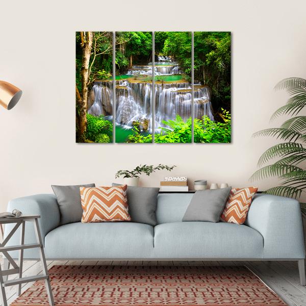 Huay Mae Kamin Waterfall In Kanchanaburi Thailand Canvas Wall Art-4 Horizontal-Gallery Wrap-34" x 24"-Tiaracle