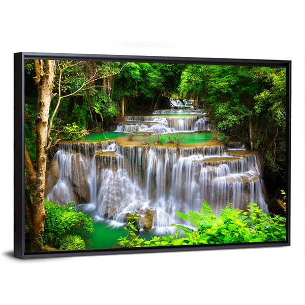 Huay Mae Kamin Waterfall In Kanchanaburi Thailand Canvas Wall Art-3 Horizontal-Gallery Wrap-25" x 16"-Tiaracle