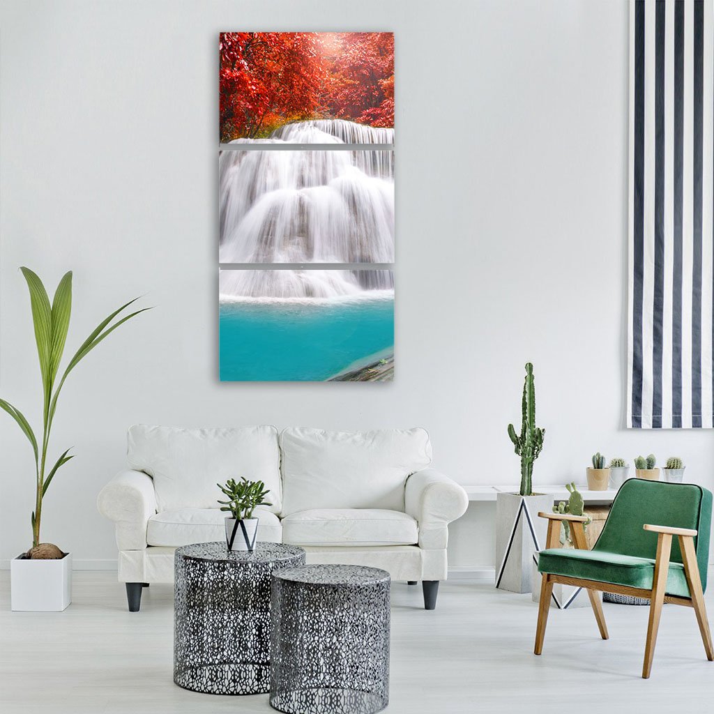 Huay Mae Kamin Waterfall In Kanchanaburi Vertical Canvas Wall Art-3 Vertical-Gallery Wrap-12" x 25"-Tiaracle
