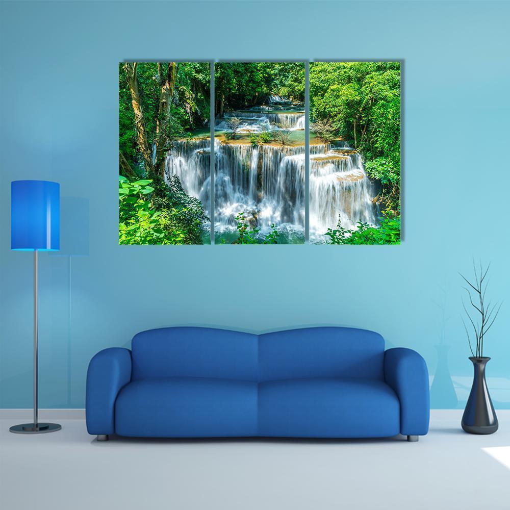Huay Mae Kamin Waterfall Canvas Wall Art-3 Horizontal-Gallery Wrap-37" x 24"-Tiaracle