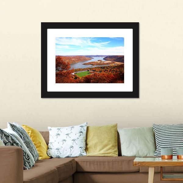 Hudson River In Autumn Canvas Wall Art-5 Horizontal-Gallery Wrap-22" x 12"-Tiaracle