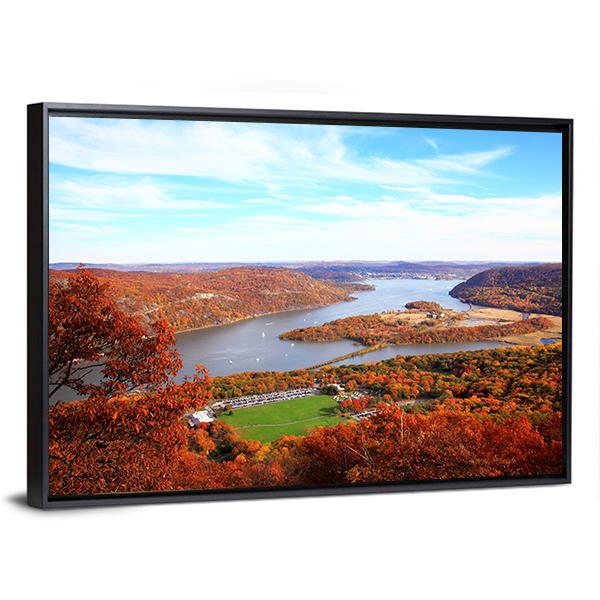 Hudson River In Autumn Canvas Wall Art-1 Piece-Floating Frame-36" x 24"-Tiaracle