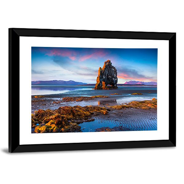 Huge Basalt Stack Hvitserkur Canvas Wall Art-5 Horizontal-Gallery Wrap-22" x 12"-Tiaracle
