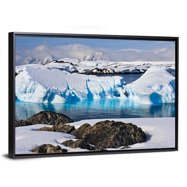 Huge Icebergs In Antarctica Canvas Wall Art-3 Horizontal-Gallery Wrap-25" x 16"-Tiaracle
