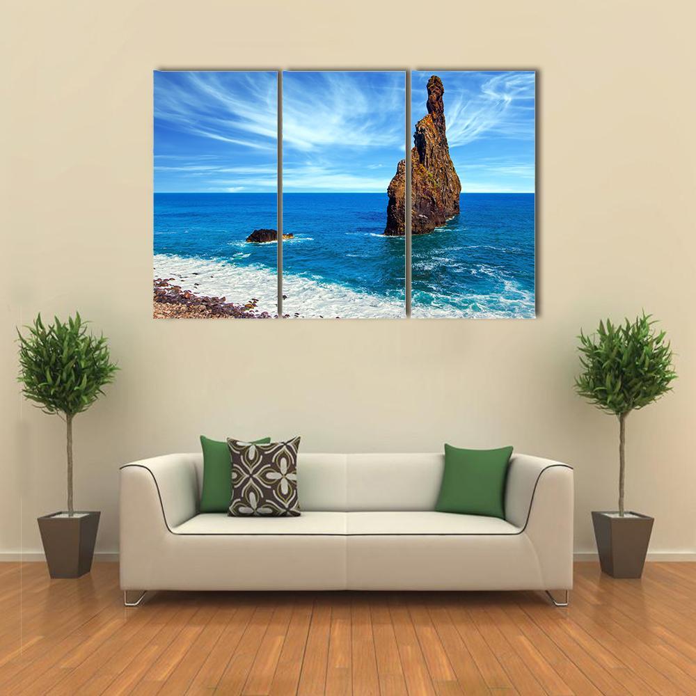 Huge Rocks Near Pebble Beach Canvas Wall Art-3 Horizontal-Gallery Wrap-37" x 24"-Tiaracle